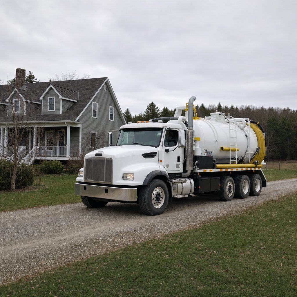 Septic vacuum truck arriving at a Quincy home for same-day emergency service