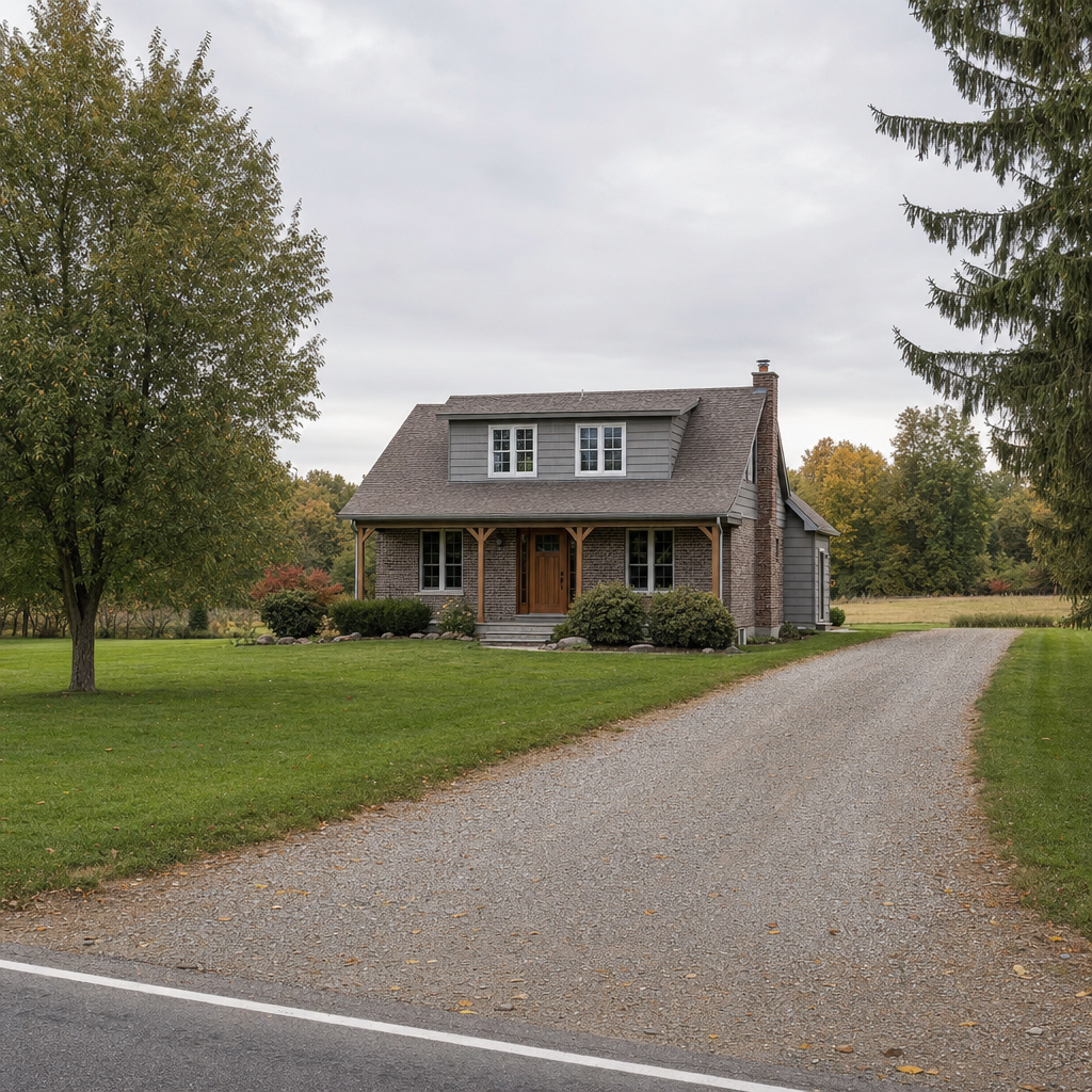 A calm single-family home exterior on a quiet Quincy street, representing the household size and daily water use that decides how often a septic tank needs pumping